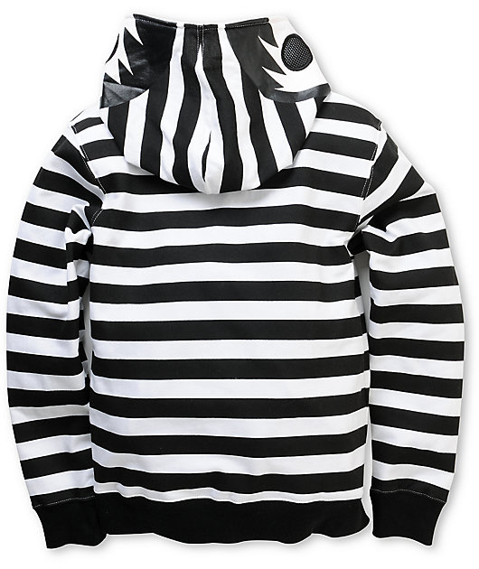 black and white striped zip up hoodie