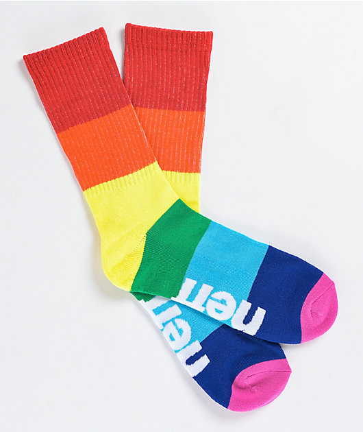 Neff Promo Rainbow Block Stripe Crew Socks 