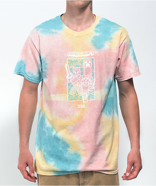 Neff x Minecraft Duel Pink, Yellow Blue Tie Dye T-Shirt Zumiez