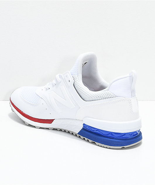 red white and blue new balance 574