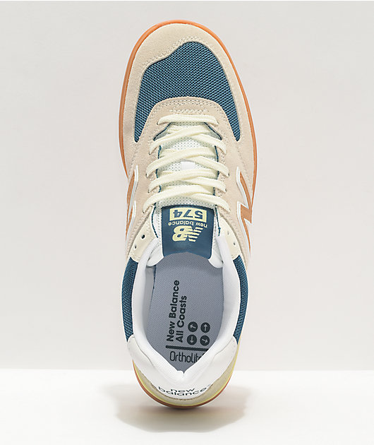 new balance numeric 574 white & gum shoes