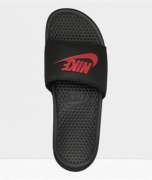 Una efectiva volumen Vendedor Nike Benassi Black & Red Slide Sandals