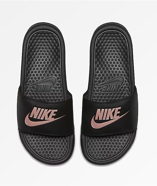 Nike Benassi Black Rose Gold Slide Sandals Zumiez