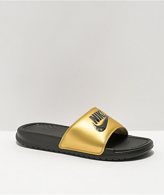 yellow and black nike slides