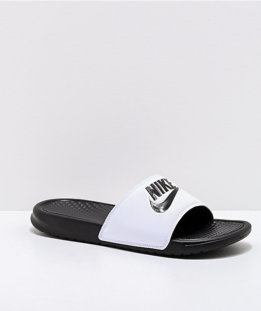 Nike black and white on sale sandals