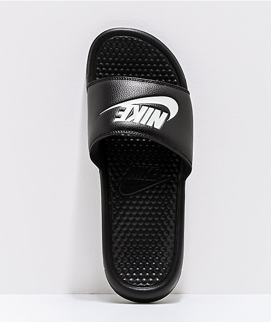 conducir humor Año Nike Benassi White Logo Black Slide Sandals