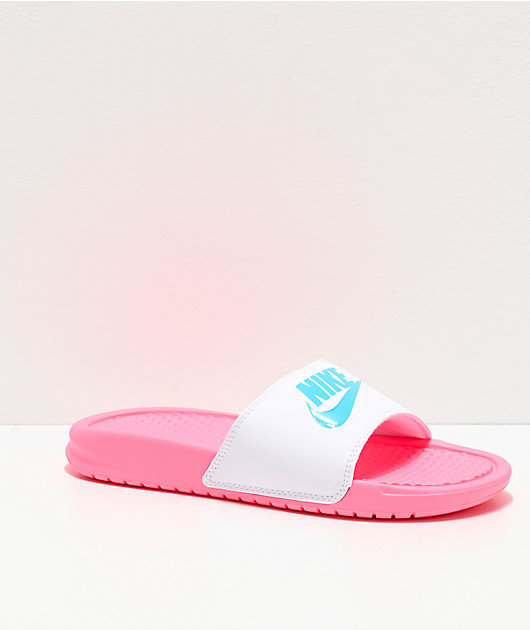 Nike Benassi sandalias rosas y blancas | Zumiez
