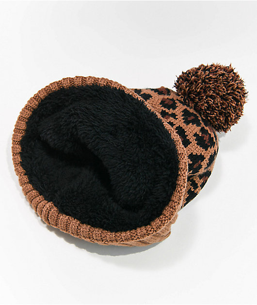 Nike Brown Cheetah Pom Beanie