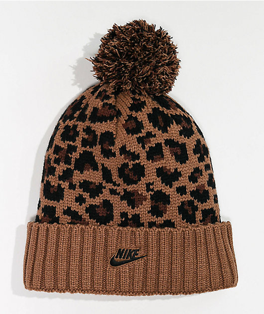 Nike Brown Cheetah Pom Beanie