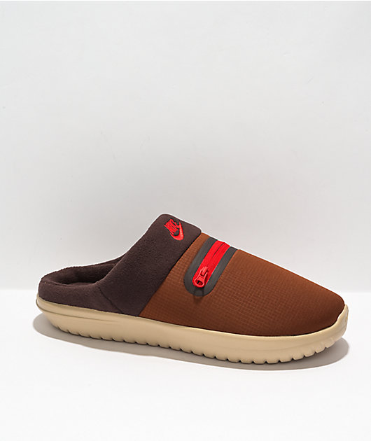 Nike Burrow Pecan Red & Brown Slippers | Zumiez