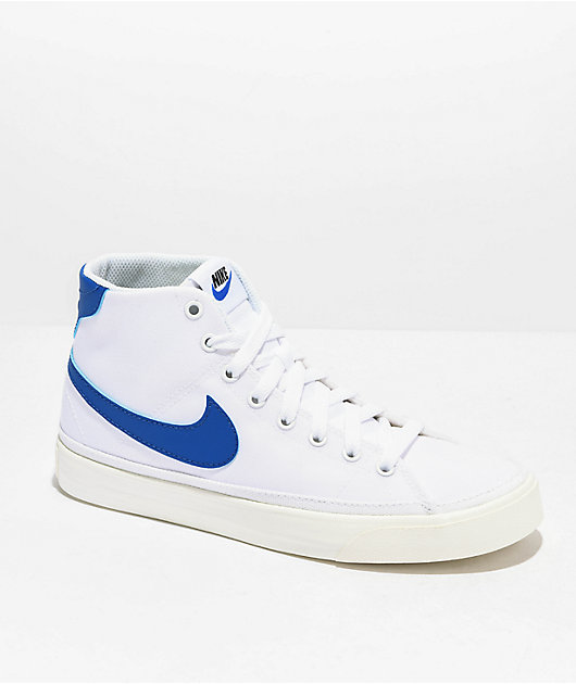 Nike Court Legacy Canvas Mid White Blue Shoes Zumiez