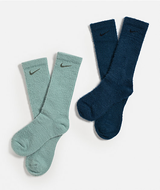 Nike Dri-FIT Cozy Navy & Turquoise 2 Pack Crew Socks | Zumiez