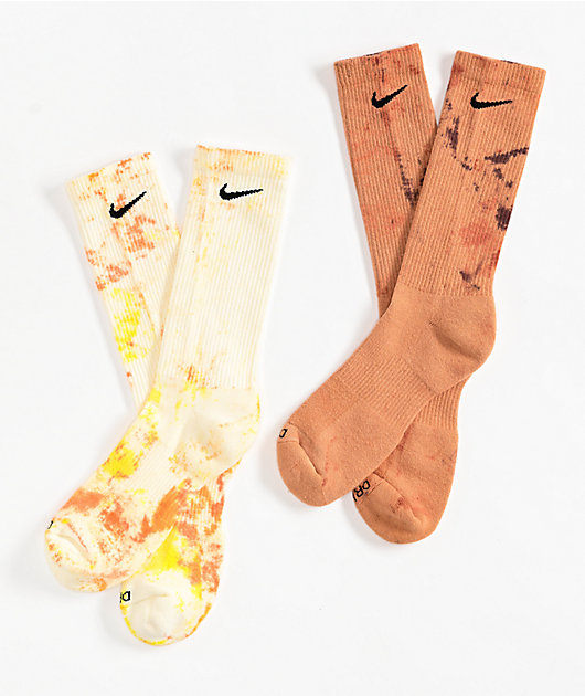 Nike Dri FIT Everyday Orange Tie Dye 2 Pack Crew Socks Zumiez