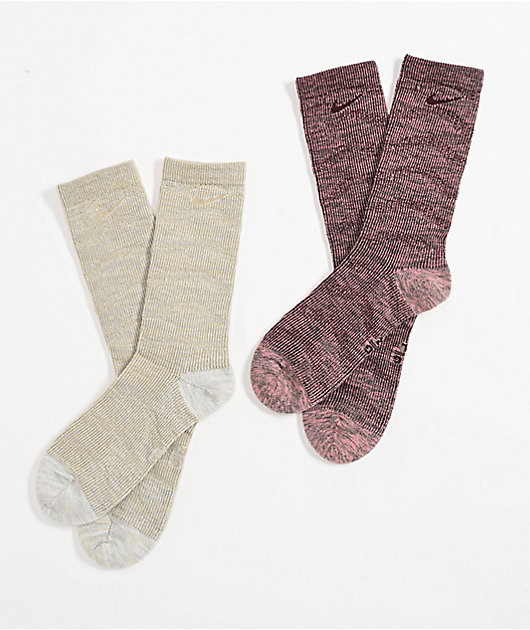 Nike Dri-FIT Everyday Tan & Pink Wash 2 Pack Crew Socks