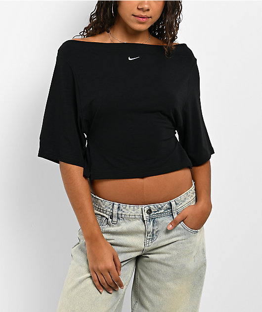 Nike Essential Off Shoulder Black Crop T-Shirt