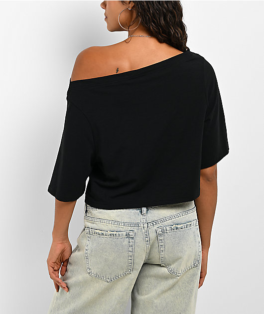 Nike Essential Off Shoulder Black Crop T-Shirt