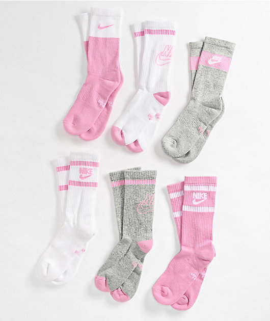 Nike Everyday Cushioned 6 Pack White & Pink Crew Socks
