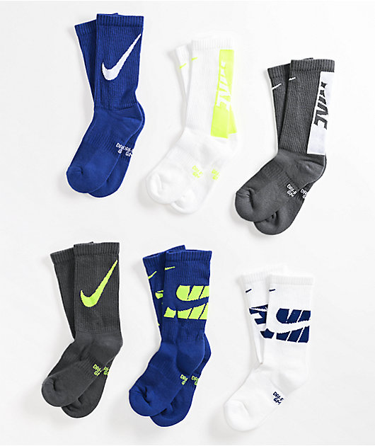 Nike Everyday Cushioned Kids 6 Pack Assorted Crew Socks