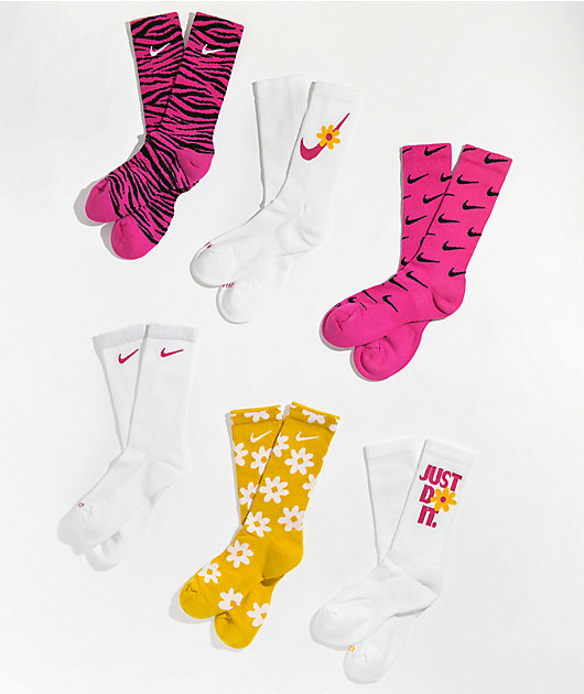 Nike Everyday Pink, White, & Yellow 6 Crew Socks