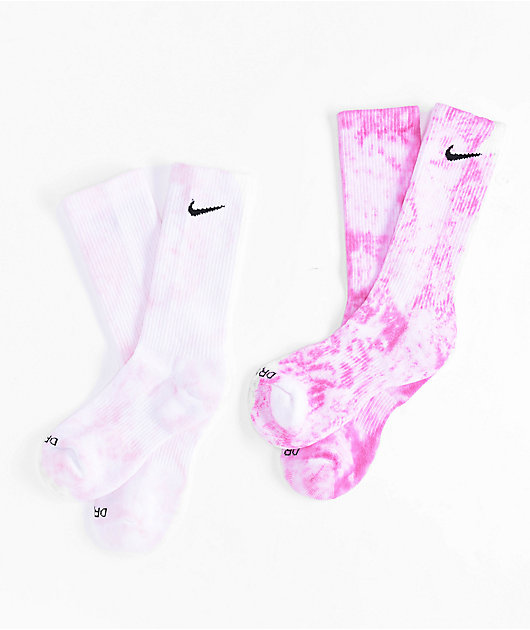 Nike Everyday Plus 2 Pack Pink Tie Dye Crew Socks Zumiez