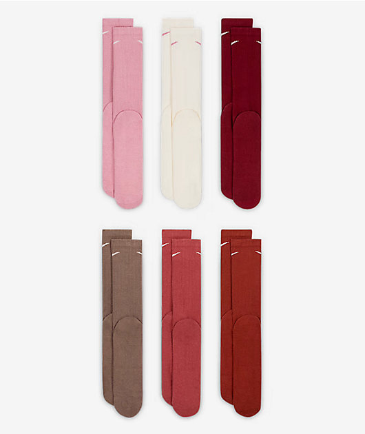 Nike Everyday Plus Cushioned Mauve 6 Pack Crew Socks