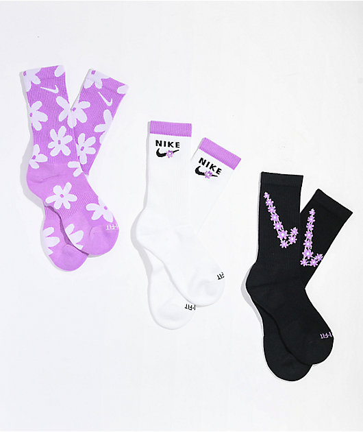 dood gaan climax Welkom Nike Everyday Plus Floral Black, Purple, & White 3 Pack Crew Socks