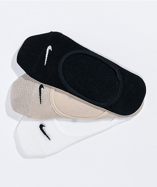 Nike Everyday paquete de 3 calcetines ligeros invisibles negros, blancos y marrones
