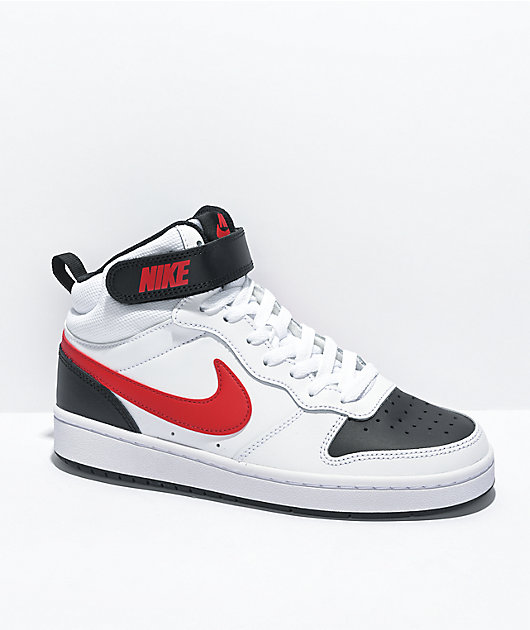 Absolutamente realidad asignar Nike Kids' Court Borough Mid 2 White, Black & Red Shoes