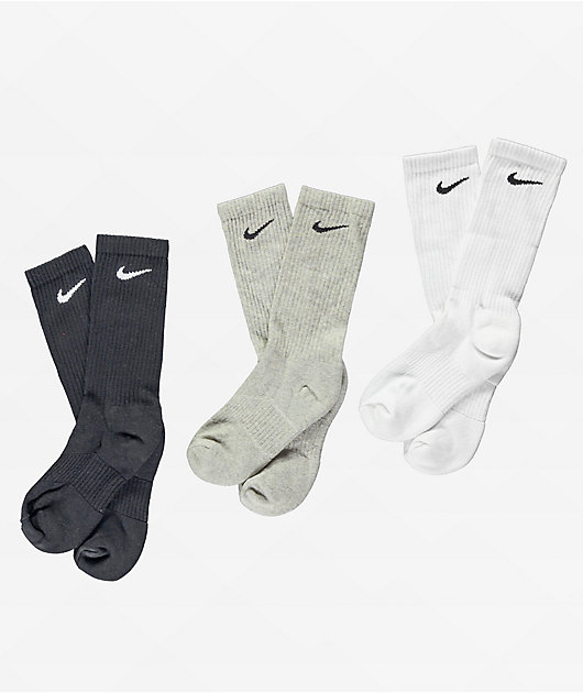 Nike Kids Performance White Grey Black 3 Pack Crew Socks Zumiez