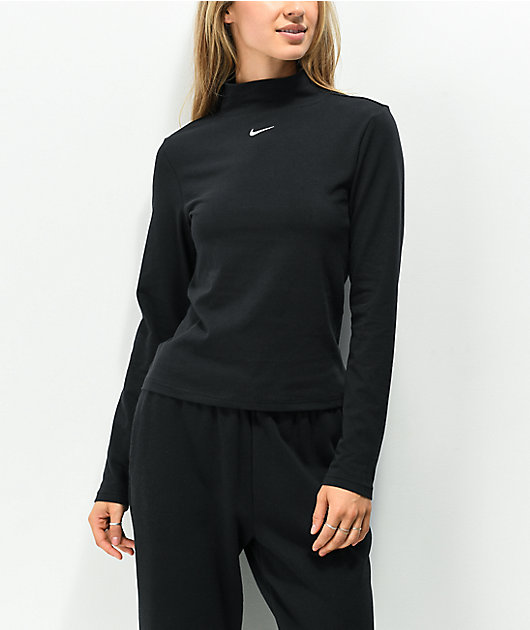 nike nsw essentials mock neck black crop sweatshirt