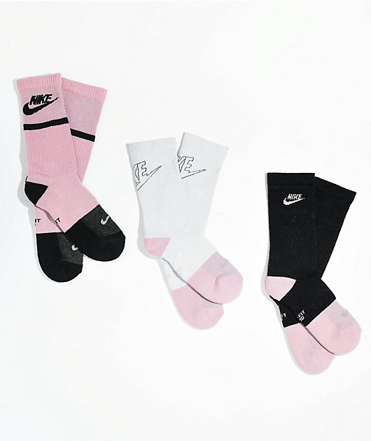 Nike Pink, White Black Pack Crew Socks