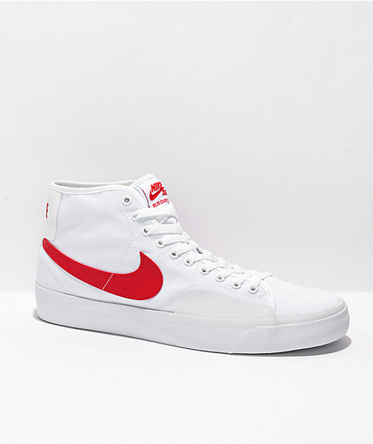 autumn Discolor tenant Nike SB BLZR Court Mid White & Red Skate Shoes
