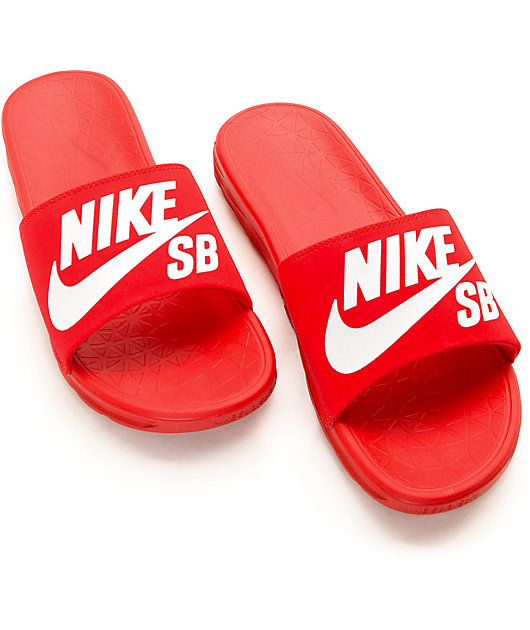 Nike SB Benassi SolarSoft sandalias deslizantes rojo y blanco | Zumiez