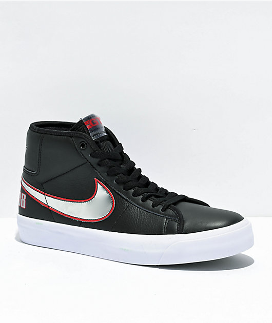 Nike SB Blazer Mid GT Pro Black, Red & Silver Skate Shoes | Zumiez