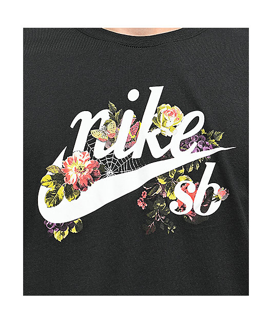 Nike SB Floral Old School Logo Black T-Shirt