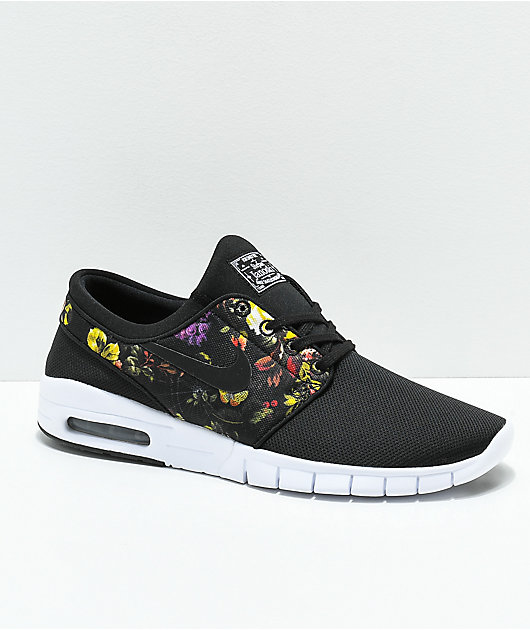 Nike SB Janoski Air Max zapatos negros y florales | Zumiez
