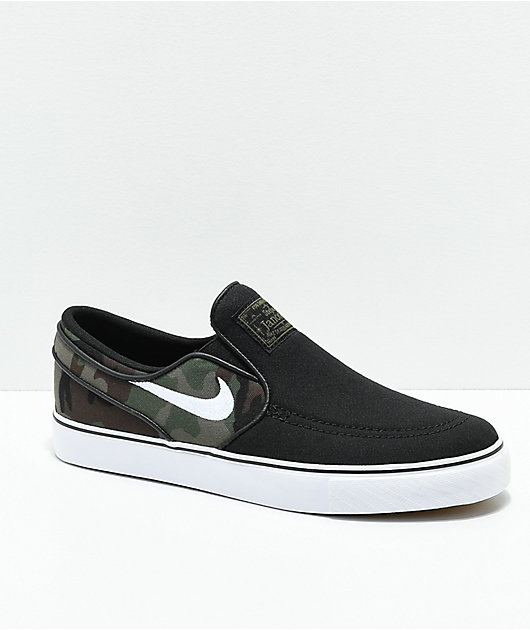Nike SB Janoski Slip-On zapatos de skate para niños en negro y camuflaje |  Zumiez