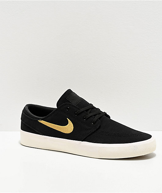 Nike SB Janoski zapatos de skate de lienzo negro, dorado y blanco | Zumiez