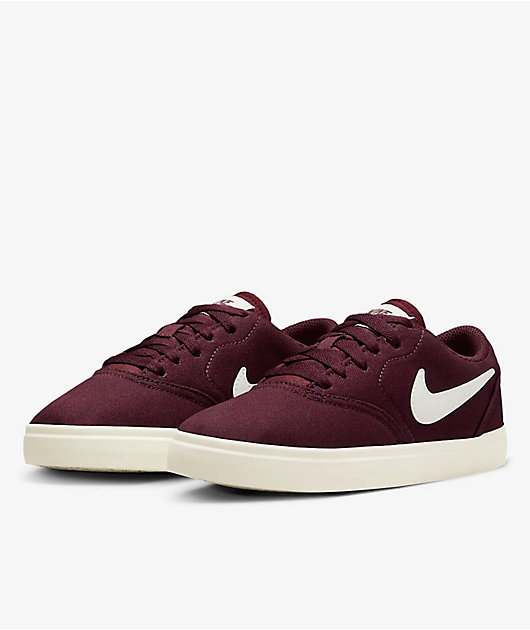 Nike SB Kids Check Canvas Burgundy Crush Sail Skate Shoes Zumiez