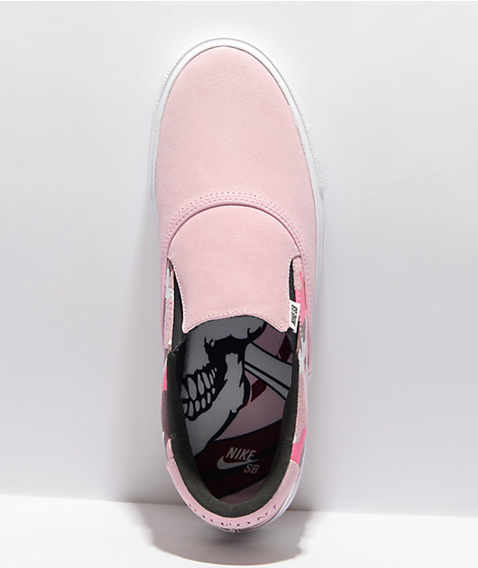 Nike SB Letica Bufoni Verona zapatos de skate sin cordones rosados y de camuflaje
