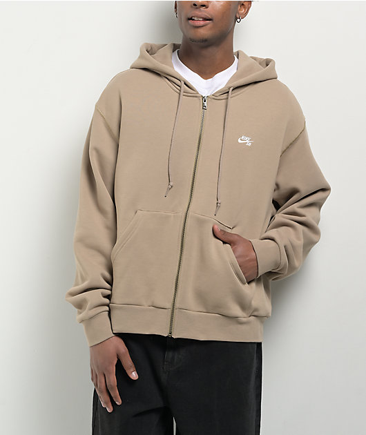 Nike SB Logo Khaki White Zip Hoodie Zumiez