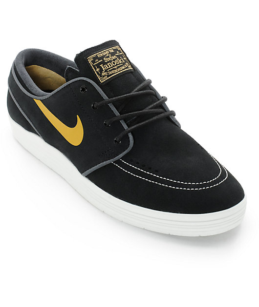Nike SB Lunar Stefan Janoski zapatos de skate negro y oro metálico | Zumiez