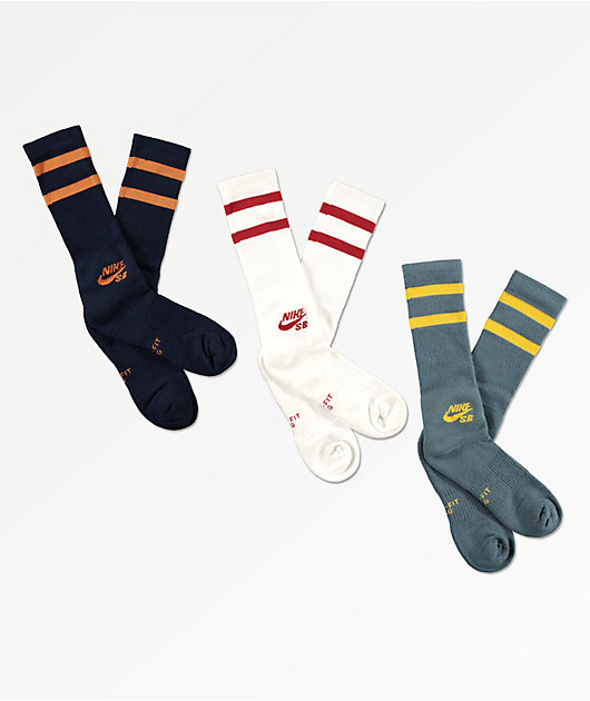 مقشر للقدمين Nike SB Multicolor 3 Pack Crew Socks مقشر للقدمين