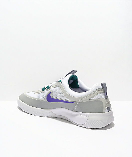 Nike SB Nyjah Free 2 Wolf Grey, White & Purple Skate Shoes