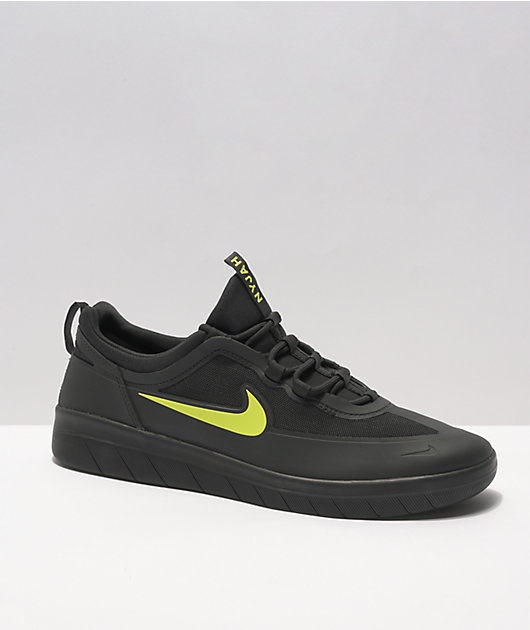 Nike SB Nyjah Free 2.0 Black & Cyber Green Skate Shoes كروكس