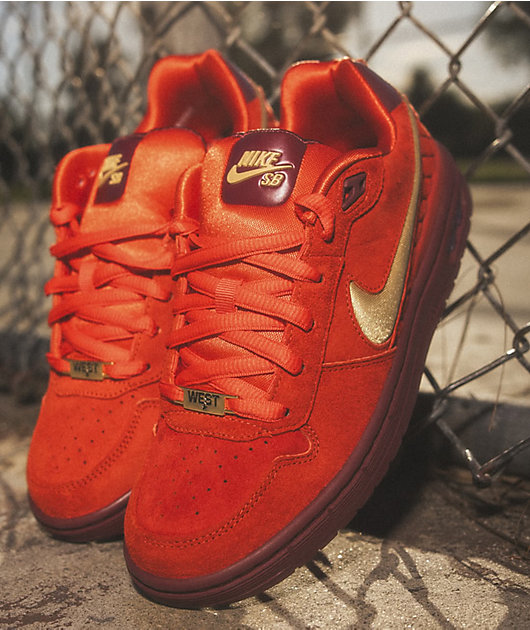 Nike SB P-Rod 1 Zoom Air Low Habanero Red & Club Gold Skate Shoes Nike SB P-Rod 1 Zoom Air Low Habanero Red & Club Gold Skate Shoes