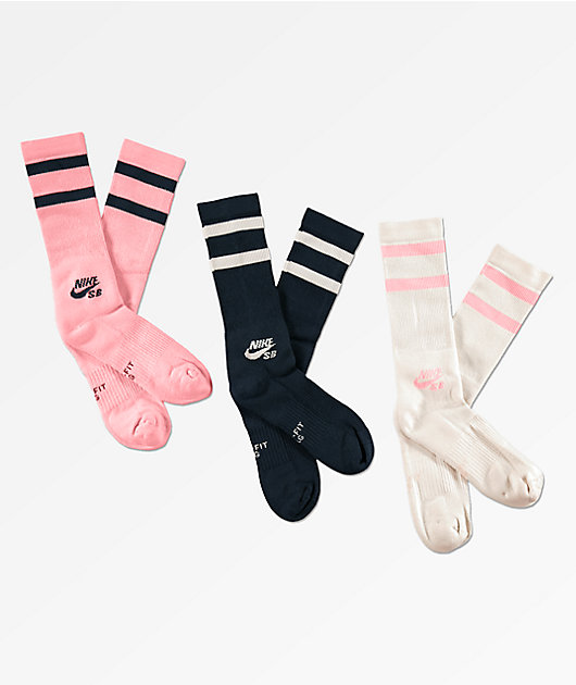 Nike SB Pink, Navy & White 3 Pack Crew Socks