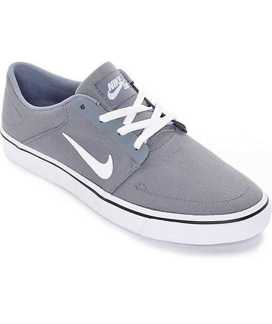 Nike SB Portmore Cool Grey & White Canvas Skate Shoes