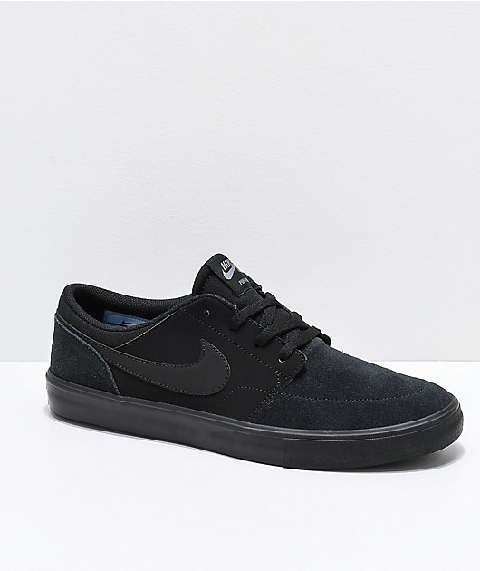 Nike SB Portmore II All Black Suede Skate Shoes