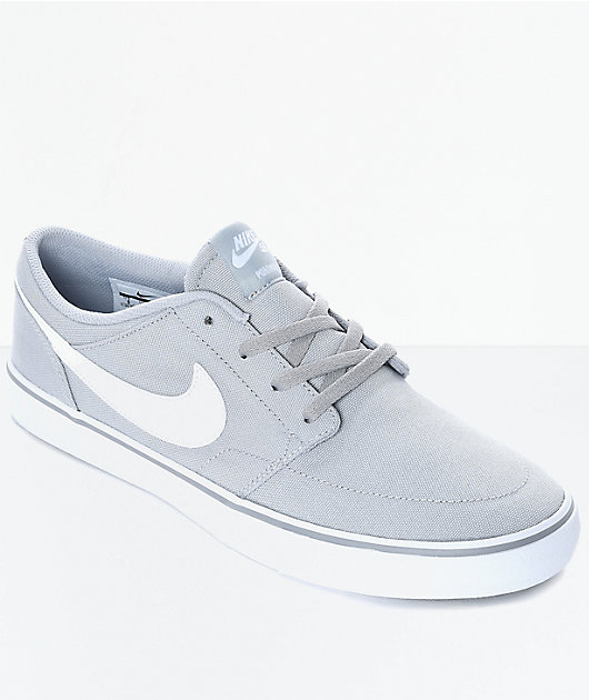 Nike SB Portmore II Wolf Grey & White Canvas Skate Shoes
